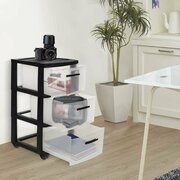 Plasticos Mq 3-Drawer Storage Cabinet Rolling Cart in Clear and Black (2-Pack) 547-BLK2PK